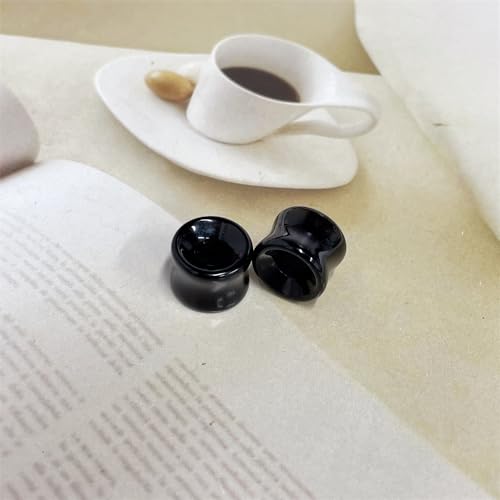 Hollow Black Obsidian Natural Stone Ear Plugs Gauges Tunnel Expanders Stretcher Saddle Organic Agate Double Flared Flesh Earrings for Men Women Fashion Piercings Body Jewelry Gift - size: 1/2"(12mm)