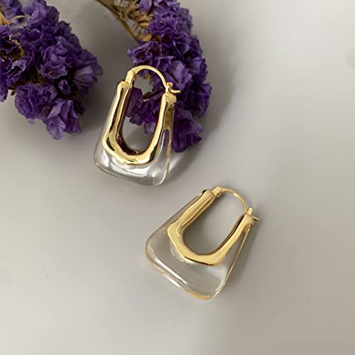 Acrylic Hoop Earrings Gold Lucite Transparent Resin Rectangle Clear Hoops for Women