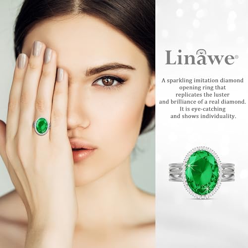 Linawe Costume Jewelry Adjustable Cocktail Ring for Women | Copper, Rhinestone, Cubic Zirconia, Oval, Fake Diamond, Crystal, Stone, Birthstone, Gemstone, Big, Chunky, Statement - color: White Green