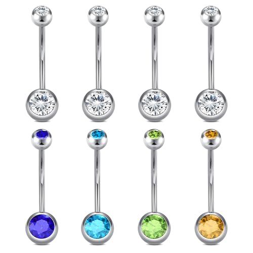 VCMART 14g Belly Button Ring Belly Button Piercing Belly Rings Surgical Steel Belly Button Rings 6mm 8mm 10mm 12mm 14mm 16mm 18mm Short Long Bar Belly Piercing Jewelry for Women - style: A4 -8pcs, silver