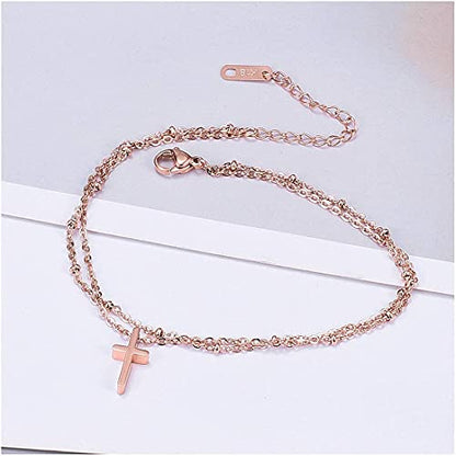 RoseGold Ankle Bracelets for Women - Layered Anklets - Link Foot Jewellery - color: RoseGold - 23#
