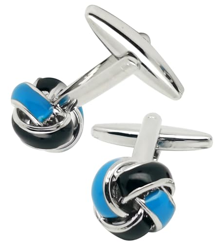 Knot Cufflinks in Gift Box Cuff Links for Men Lady Daily Wear Shirt | Men's Women Cufflink Set Jewelry for Wedding Party Prom Office Formal or Casual Business Tuxedo Dress, Easy to Put on - style: Black & Blue Knot