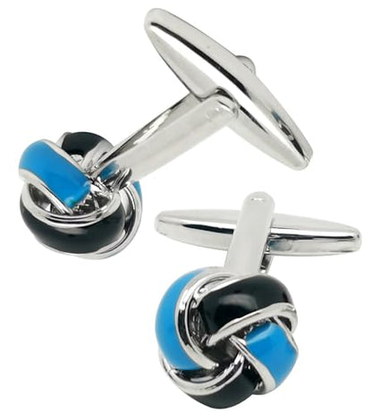 Knot Cufflinks in Gift Box Cuff Links for Men Lady Daily Wear Shirt | Men's Women Cufflink Set Jewelry for Wedding Party Prom Office Formal or Casual Business Tuxedo Dress, Easy to Put on - style: Black & Blue Knot