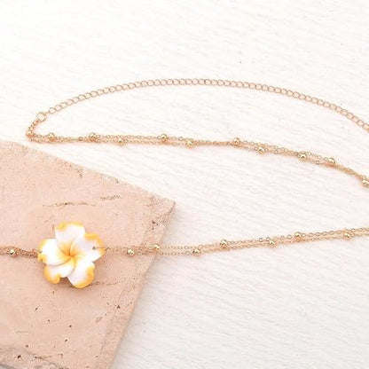 Plumeria Flower Belly Chains for Women Girls Gold Beads Waist Chains Double Layer Hawaiian Flower Body Chain for Summer Beach Adjustable Floral Belly Belt for Teen Girls Sexy Bikini Accessories