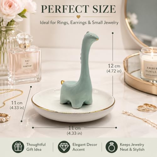 Ring Holder Dinosaur Jewelry Dish, Ceramic Dino Trinket Tray for Rings Earrings Necklace Bracelet, Animal Organizer for Vanity Nightstand Bathroom - color: Dinosaur
