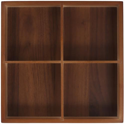 FUNSUEI 2 PCS Multi Compartment Wooden Tray, Divided Wooden Tray, Square Bamboo Trays with 4 Sections, Bamboo Divided Serving Trays Storage Box for Snacks Appetizers, 9 x 9 x 1.77 Inch - size: 2 PCS 4 Sections