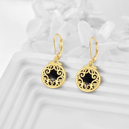 Sterling Silver Black Onyx Earrings for Women 18K Yellow Gold Plated Jewelry Gifts - style: Filigree Round 2