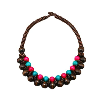 COLORFUL BLING Ethnic Large Chunky Wooden Beaded Necklaces Boho African Statement Necklace Handmade Tribal Collar Choker Bib Jewelry - color: joint brown mix