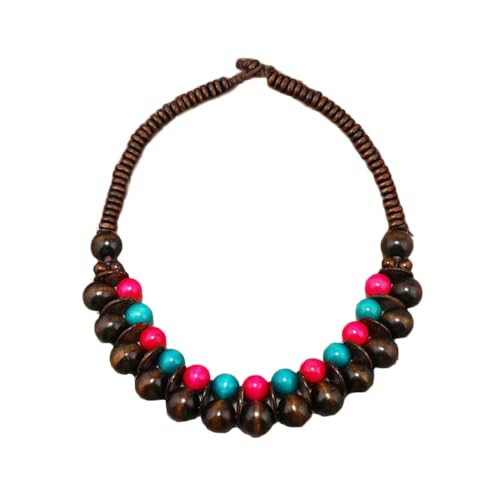 COLORFUL BLING Ethnic Large Chunky Wooden Beaded Necklaces Boho African Statement Necklace Handmade Tribal Collar Choker Bib Jewelry - color: joint brown mix