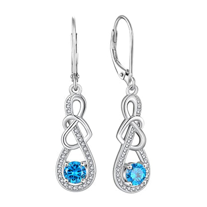 Dangle Drop Earrings for Women 925 Sterling Silver Heart Infinity Leverback Earrings Birthstone Jewelry Gifts for Women Wife Girlfriend Mother Daughter Her - color: 03 March - Aquamarine