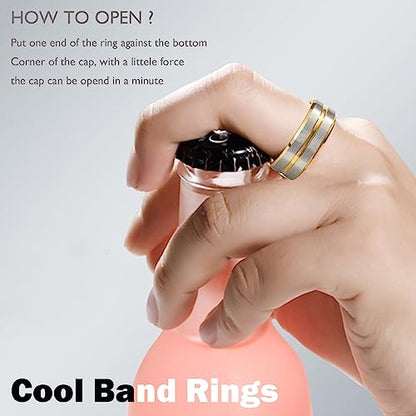 EIELO 9Pcs Stainless Steel Band Rings for Men Women Cool Fidget Spinning Chain Ring Anxiety Relief Fashion Simple Wedding Engagement Black Ring Set - color: Golden