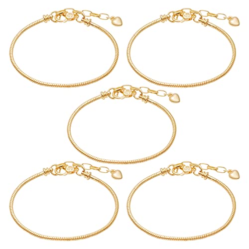 tiggell 5pcs Chain Bracelets Kit Silver Plated Snake Chain with Heart Lobster European Charm Bracelet for Christmas DIY Women Jewelry Findings Bracelet Making (gold) - color: gold