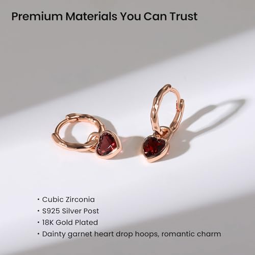 ARSIS Heart Charm Huggie Hoop Earrings for Women, Dainty 18K Gold Plated Heart Drop Hoops with CZ, Hypoallergenic, 925 Sterling Silver Posts, Tarnish-Free, Lightweight Jewelry Gift for Her - color: Rose Gold Heart Drop