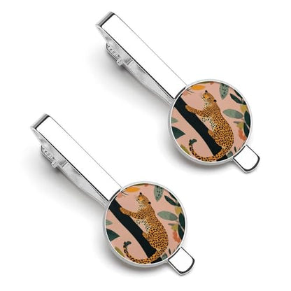 Tie Clip for Men, Tie Bar Cufflinks Set, Copper Necktie Clip And Shirt Cuff Links for Business Wedding Gift - color: Jungle Leopard