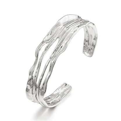 Gold Cuff Bracelet for Women Chunky Multi-layer Cross Wire Open Bracelet Hollow Wide Cuff Bracelets Adjustable Gold Open Cuff Bangle Bracelet - color: Smooth White Gold Cuff Bracelet