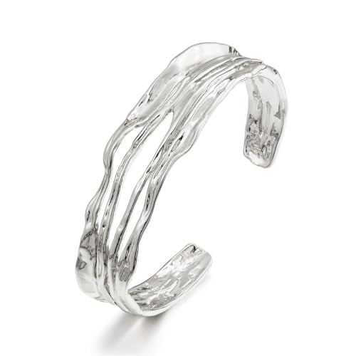 Gold Cuff Bracelet for Women Chunky Multi-layer Cross Wire Open Bracelet Hollow Wide Cuff Bracelets Adjustable Gold Open Cuff Bangle Bracelet - color: Smooth White Gold Cuff Bracelet