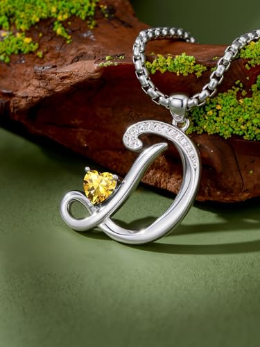 A to Z Initial Birthstone Pendant Necklaces Name Jewelry for Women | 18K White Gold Plated Personalized Alphabet Jewelry Anniversary Christmas Birthday Gifts for Wife Her Daughter Girlfriend - color: D Initial-11-Nov