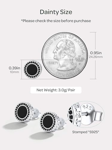ChicSilver 925 Sterling Silver Viking Rune Natural Black Onyx Stud Earrings For Women Men - style: C: Side Runes with CZ