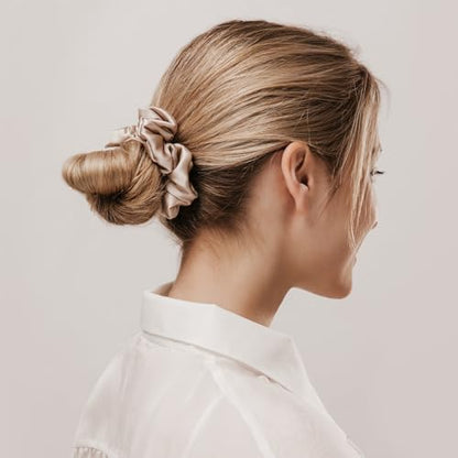 LILYSILK Silk Hair Scrunchies/Ties for Frizz & Breakage Prevention, 100% Mulberry, No Damage, Elastic ponytail Holders, 2Pc, Black&Light Coffee - color: Black+Light Coffee