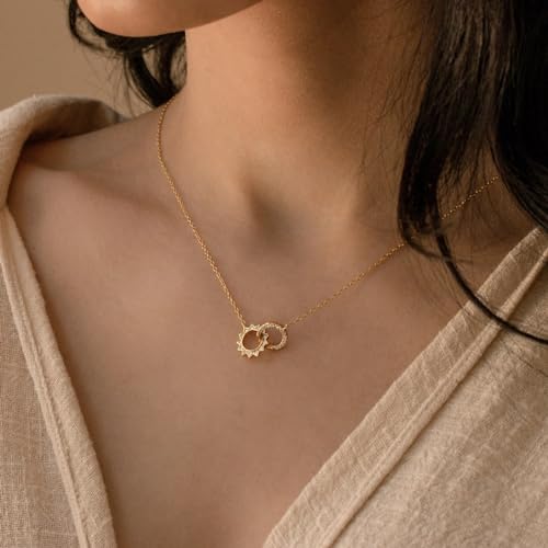 NUZON Sunburst Heart / 2-Tone Interlocking/CZ Evil Eye/Single Pearl/Love Heart Pendant Necklace for Women 14K Gold Chain Necklace Chunky Statement Jewelry - color: Sun & Moon