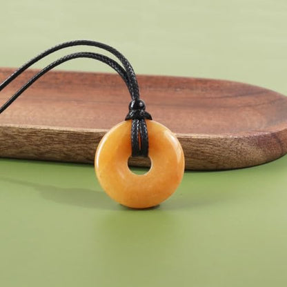 Anjiucc Natural Gemstone Pendant Necklce Lucky Coin Crystal Necklace Donut Pendnat with Adjustable Rope Healing Crystal for Men - color: Red Aventurine