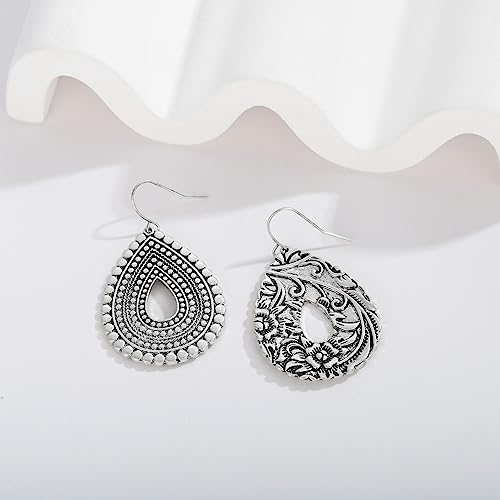 Antique Gold Hammered Disc Drop Earrings Boho Earrings with Two Tone Jewelry Gift - color: AMZ-EH21322A