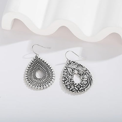 Antique Gold Hammered Disc Drop Earrings Boho Earrings with Two Tone Jewelry Gift - color: AMZ-EH21322A
