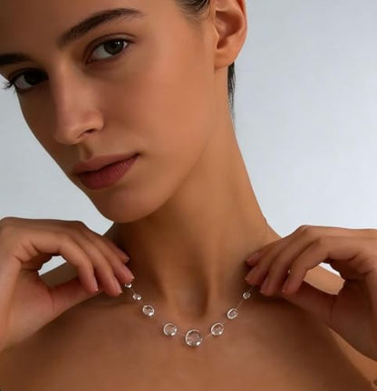 Water Drop Crystal Necklace for Women Simple Clear Minimalist Pendant Necklace Dew Drop Fashion Chain Choker Jewelry Gifts for Women