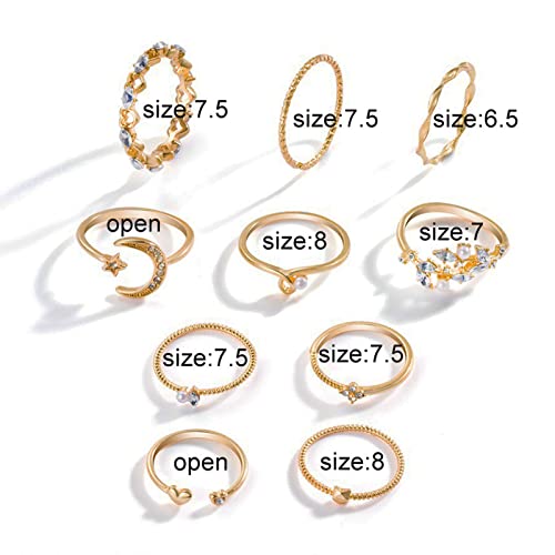 GIGB PBDK 14K Gold Vintage Knuckle Rings Set for Women,Boho Dainty Stackable Rings Midi Hollow Finger Rings Sparkle Knuckle Rings Moon Heart Wing Fashion Ring Pack Jewelry Gifts