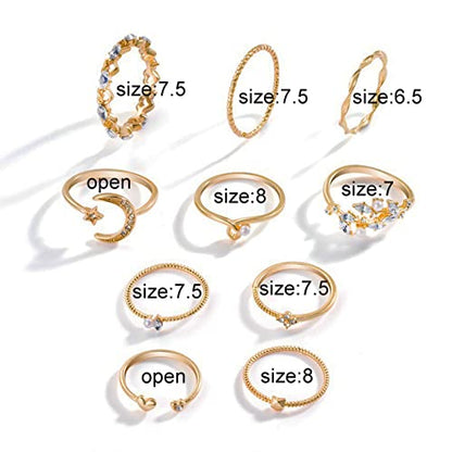 GIGB PBDK 14K Gold Vintage Knuckle Rings Set for Women,Boho Dainty Stackable Rings Midi Hollow Finger Rings Sparkle Knuckle Rings Moon Heart Wing Fashion Ring Pack Jewelry Gifts