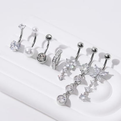 14G Belly Button Rings Silver Gold Pink Stainless Steel Belly Rings Cubic Zirconia Belly Button Piercings Navel Piercings Set Pool Party Accessories for Women