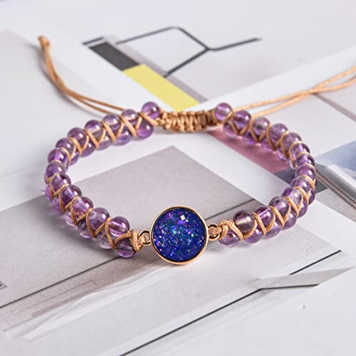 YGLINE Stone Bead Yoga Meditation Bracelet Healing Crystal Double Layer Natural Gemstone Beaded Relax Anxiety Bracelets for Women Men - color: purple