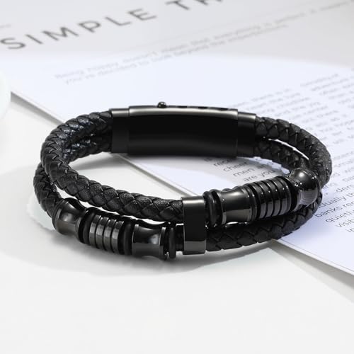 VNOX Men's Inspirational Mantra Engarved Handmade Braided Leather Adjustable Cuff Bangle Bracelet Encouragement Motivational Gift for Men - style: Black-Metal-Bead