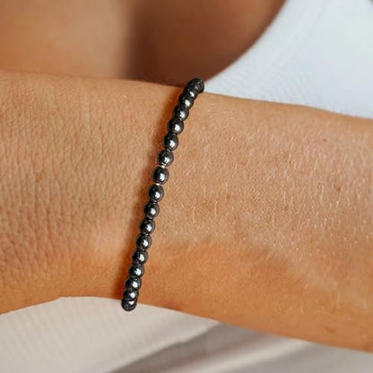 Crystal Beaded Bracelets for Women 4mm Clear Quartz Bead Handmade Gemstone Stretch Elastic Bracelet Natural Stone Crystal Healing Reiki Spiritual Jewelry Gifts - color: Hematite, size: 4mm