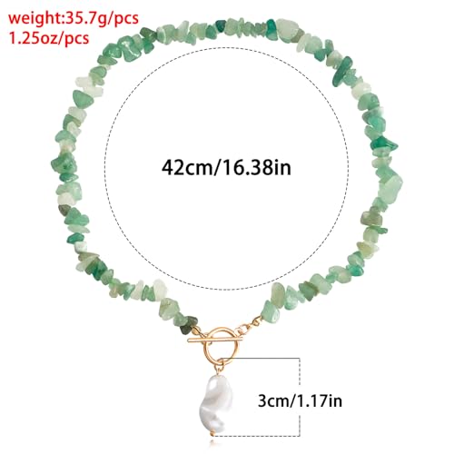 Bohemian Stone Pearl Choker Necklace for Women Dainty Natural Irregular Stone Choker Turquoise Beaded Lariat Necklace Simple Fashion OT Toggle Spiritual Handmade Jewelry - color: Green