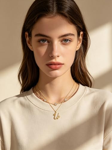14K Gold A-Z Initial Lette Necklace Star Choker Women Necklace | Personalized Initial Jewelry, Meaningful Name Letter Gift for Women Wife Mom Friend, Perfect Present For Birthday/Anniversary - style: 14K Gold-U