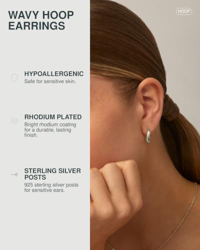 PAVOI 14K Gold Plated 925 Sterling Silver Posts Wavy Huggie Hoops | Twisted Wave Hoop Earrings for Women - color: White Gold