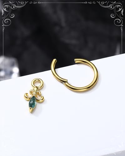 Clicker Rook Piercing Jewelry, 16G Moss Agate Rook Earrings Dangle, Stainless Steel Helix Lobe Hoop Earrings 6/8MM - color: YG-6MM