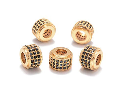 AD Beads Zircon Pave Rhinestones Big Hole Rondelle Spacer Beads 6x7mm 5Pcs Black on Gold - color: 5 Pcs Black on Gold 3 Row Rondelle (6x7mm)