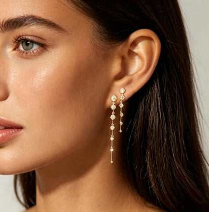 Gold Statement Earrings For Women, 14K Gold Plated Textured Geometric Drop Earrings - Hypoallergenic Stainless Steel Statement Earrings for Women, Waterproof Fan-Shaped Dangle Earrings for Beach & Daily Wear - color: A-2 pair gold YE01GL-A