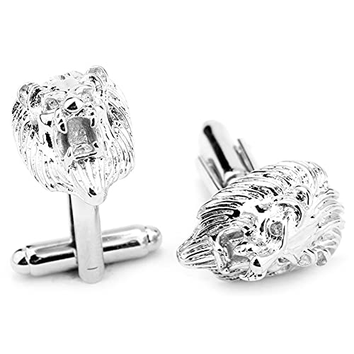 Flairs New York Gentleman's Premium Handmade Artisan Tie Bars Clips Cufflinks - size: Medium, style: Silver Lion Heads Cufflinks (1 Pair)