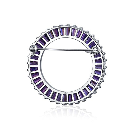 Classic Bridal Eternity Baguette Brillant Cut Cubic Zirconia AAA CZ Clear Purple Scarf Round Circle Brooch Pin For Women Wedding Gold or Silver Plated Brass - color: Purple