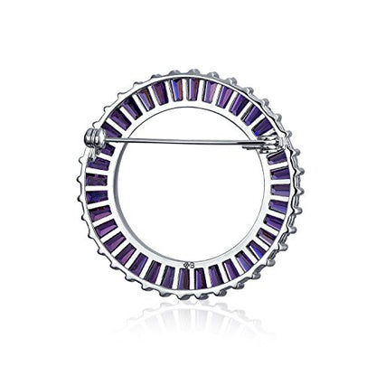 Classic Bridal Eternity Baguette Brillant Cut Cubic Zirconia AAA CZ Clear Purple Scarf Round Circle Brooch Pin For Women Wedding Gold or Silver Plated Brass - color: Purple