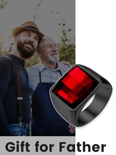 KeyStyle Square Gemstone Signet Rings for Men, Personalized Stainless Steel Pinky Ring with Black Onxy Blue Topaz Birthstone Statement Ring - color: Black - Custom Stone - 15mm