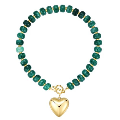 Chunky Heart Necklaces for Women Colorful Resin Beaded Necklaces for Women Gold Puffy Heart Statement Necklace Trendy Acrylic Choker Jewelry Gift - color: Deep Green