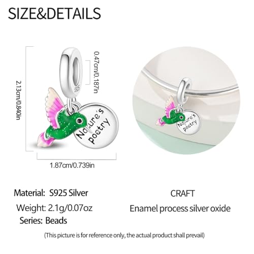 Charm for Bracelets and Necklaces Heart Cat Flower Boy 925 Sterling Silver Bead Birthday Jewelry Gift for Women - color: Green Bird Charm