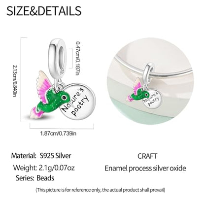 Charm for Bracelets and Necklaces Heart Cat Flower Boy 925 Sterling Silver Bead Birthday Jewelry Gift for Women - color: Green Bird Charm