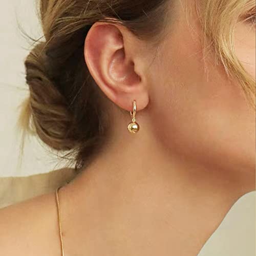 14k Gold Plated Ball Dangle Earrings for Women Sterling Silver Ball Drop Earrings Hypoallergenic Round Balls Hoop Earring Leverback Lightweight Earrings Fashion Jewelry - color: yellow