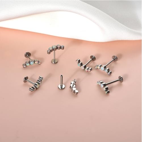 Lantine Threadless Flat Back Stud Earrings Implant Grade F136 titanium Climber Cartilage Earring Lip Labret Medusa Tragus Inner Conch Helix Piercing Jewelry - color: Pink Cz, size: 20g 8mm