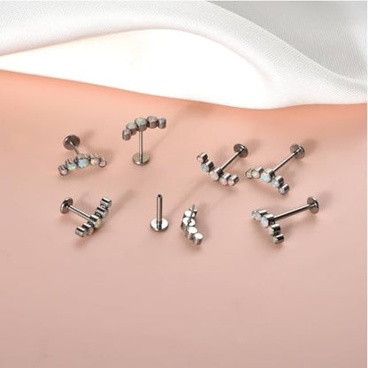 Lantine Threadless Flat Back Stud Earrings Implant Grade F136 titanium Climber Cartilage Earring Lip Labret Medusa Tragus Inner Conch Helix Piercing Jewelry - color: Pink Cz, size: 20g 8mm